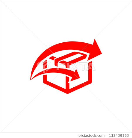 Red package delivery icon with arrows isolated on white background 132439363