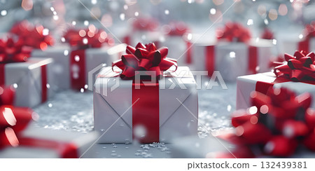Christmas gifts on white background, Happy Christmas Day - Ai Generated 132439381