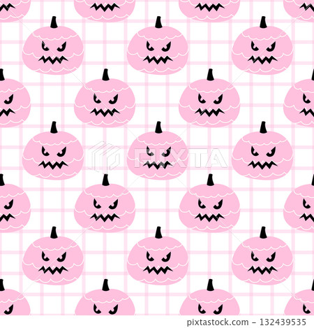 Pink Halloween Pumpkin Seamless Pattern, Cute Spooky Kawaii Jack O Lantern Background 132439535