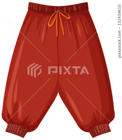 Red Drawstring Sweatpants Vector Illustration with Elastic Ankles 132439610