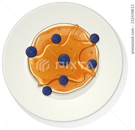 Blueberry Pancake with Syrup on White Plate Top View Blueberry Pancake with Syrup on White Plate Top View 132439611