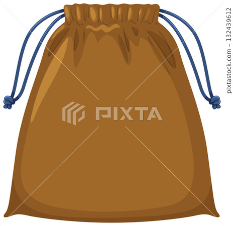 Brown Drawstring Pouch with Blue Cord Vector Illustration Brown Drawstring Pouch with Blue Cord Vector Illustration 132439612