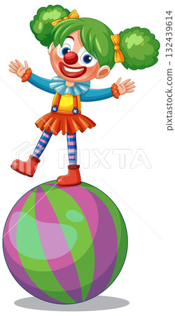 Cheerful Clown Balancing on Colorful Ball Cheerful Clown Balancing on Colorful Ball 132439614