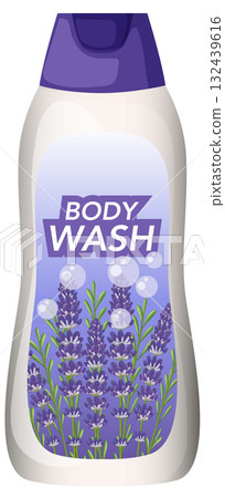 Lavender Scented Body Wash Bottle Vector Illustration Lavender Scented Body Wash Bottle Vector Illustration 132439616