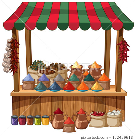 Middle Eastern Spice Market Stall Vector Illustration Middle Eastern Spice Market Stall Vector Illustration 132439618