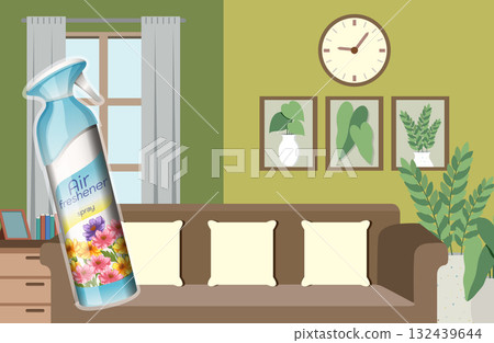 Air Freshener Spray in Modern Living Room Interior 132439644