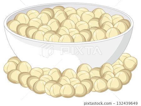 White Bowl Filled with Macadamia Nuts Illustration 132439649