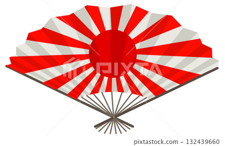 Traditional Japanese Folding Fan with Rising Sun Design 132439660