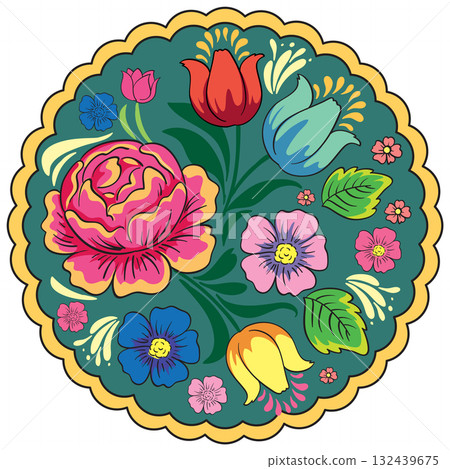 Traditional Russian Floral Folk Art Vector Illustration 132439675