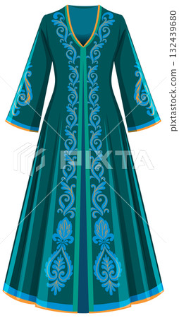 Traditional Turkish Dress with Ornate Blue Embroidery Traditional Turkish Dress with Ornate Blue Embroidery 132439680
