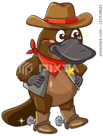 Cartoon Platypus Dressed as a Cowboy Sheriff Cartoon Platypus Dressed as a Cowboy Sheriff 132439682