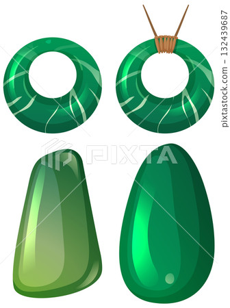 Greenstone Pounamu Pendants and Stones Vector Illustration 132439687