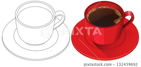 Red Coffee Cup with Saucer Vector Illustration 132439692