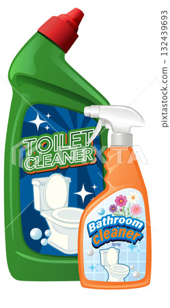 Toilet and Bathroom Cleaner Bottles Vector Illustration Toilet and Bathroom Cleaner Bottles Vector Illustration 132439693