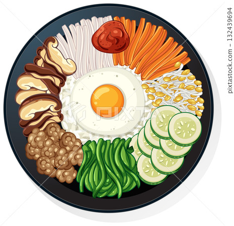 Korean Bibimbap Bowl with Vegetables and Fried Egg 132439694