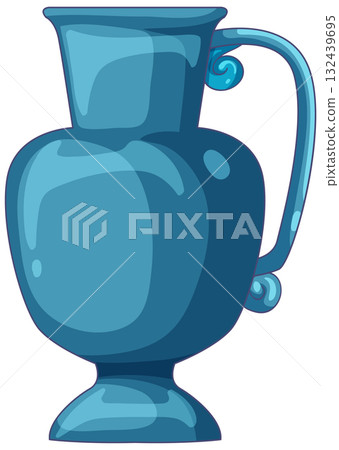 Blue Ceramic Pitcher Vector Illustration with Curved Handle 132439695