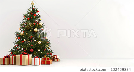 Christmas Tree with Decorations And Gift background, Happy Christmas Day - Ai Generated Christmas Tree with Decorations And Gift background, Happy Christmas Day - Ai Generated 132439884