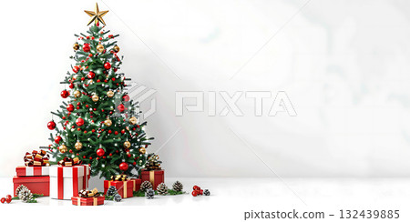 Christmas Tree with Decorations And Gift background, Happy Christmas Day - Ai Generated Christmas Tree with Decorations And Gift background, Happy Christmas Day - Ai Generated 132439885