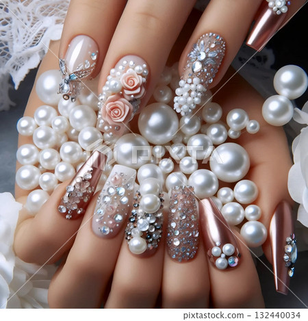 Nail art with objects, Ai generated image 132440034