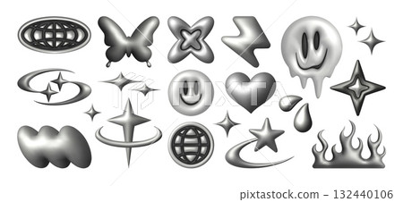 Chrome y2k 3d object collection Chrome y2k 3d object collection 132440106