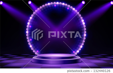 Glamor casino podium with purple spotlight 132440126