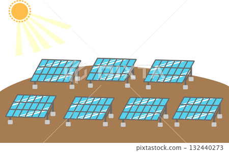 大型太陽能設施 | 太陽能板排列的景觀插圖 132440273