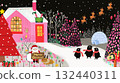 Cute Christmas Penguins in Colorful Snow Clouds, Whimsical Winter Holiday Illustration" 132440311