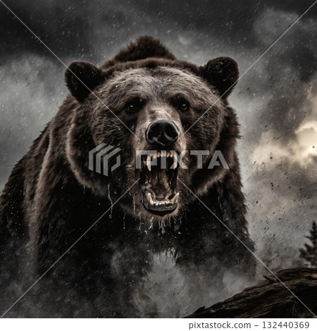 咆哮兇猛的熊的插圖，AI 生成的圖像 132440369