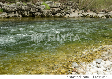 Wild Mountain River Flow, Scenic Alpine Landscape. 132440469