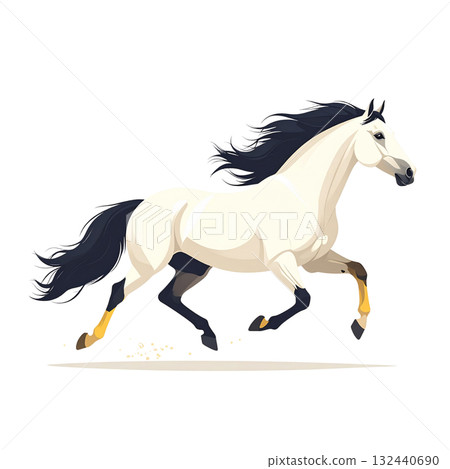New Year's illustration of a white horse running with its black mane fluttering New Year's illustration of a white horse running with its black mane fluttering 132440690