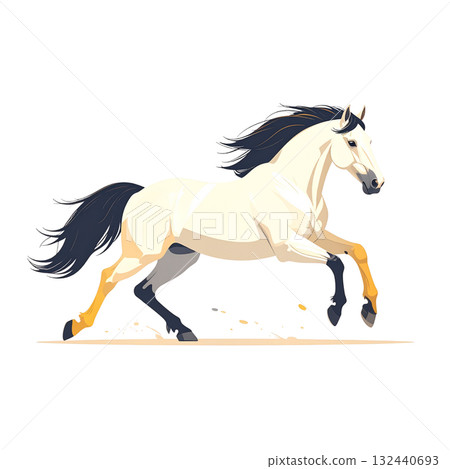 New Year's zodiac design illustration of a powerfully moving white horse New Year's zodiac design illustration of a powerfully moving white horse 132440693
