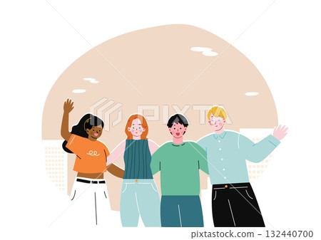 一名日本男學生摟著留學生朋友 132440700