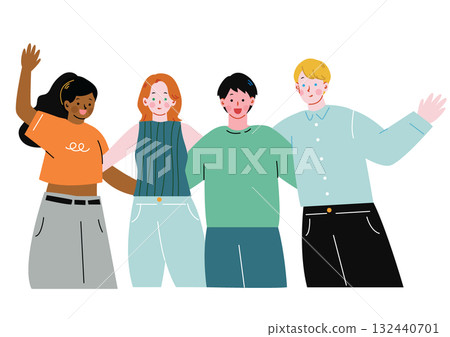 一名日本男學生摟著留學生朋友 132440701