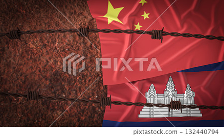 The China and Cambodia  flag for Background concept 3d rendering. 132440794