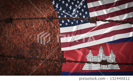 The America  and Cambodia  flag for Background concept 3d rendering. 132440812