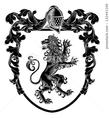 Coat of Arms Crest Lion Heraldic Knight Shield Coat of Arms Crest Lion Heraldic Knight Shield 132441109