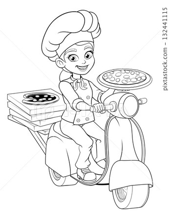 Chef Woman Scooter Pizza Delivery Chef Woman Scooter Pizza Delivery 132441115