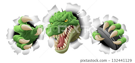 Crocodile Dinosaur Alligator Hockey Sports Mascot 132441129