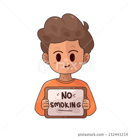 illustration of Boy Holding No Smoking Sign 132441214