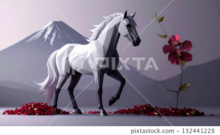 Low-poly art of Mt. Fuji and Hakuba | A sophisticated, modern Japanese Year of the Horse design Low-poly art of Mt. Fuji and Hakuba | A sophisticated, modern Japanese Year of the Horse design 132441228