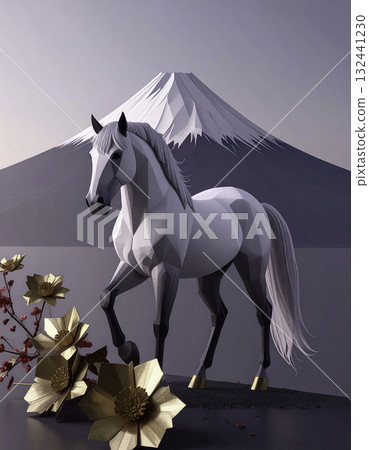 Low-poly art of Mt. Fuji and Hakuba | A sophisticated, modern Japanese Year of the Horse design 132441230