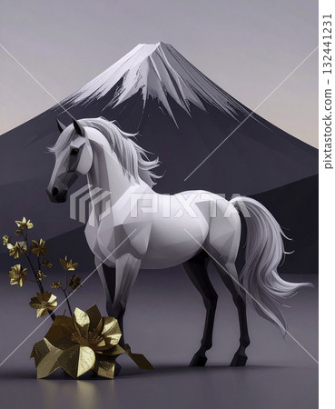 Low-poly art of Mt. Fuji and Hakuba | A sophisticated, modern Japanese Year of the Horse design 132441231