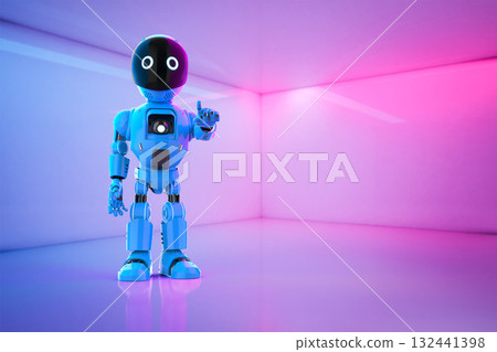 Cute and small artificial intelligence personal assistant robot finger point isolated Cute and small artificial intelligence personal assistant robot finger point isolated 132441398