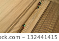 Aerial View of Tractors Preparing Farmland for Planting Season 132441415