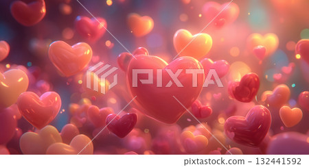 A fantastic background with floating red and pink hearts A fantastic background with floating red and pink hearts 132441592