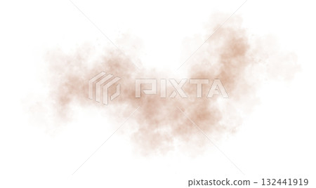 Dust and sand cloud fragment with wind erosion and transparent background, realistic brown haze texture as part of a desert sandstorm atmosphere scene 132441919