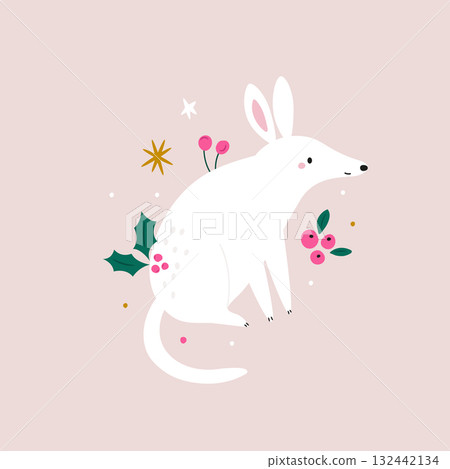 Cute Bilby Christmas Illustration, Australian Animal Holiday Card Design 132442134