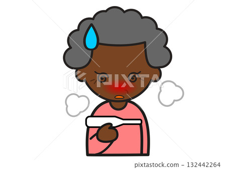 Black grandmother with fever holding a thermometer 132442264