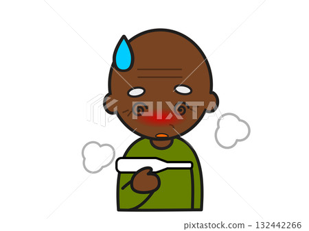 Black grandpa with fever holding a thermometer Black grandpa with fever holding a thermometer 132442266
