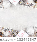 Festive Christmas background with gift boxes and Christmas decorations. 132442347